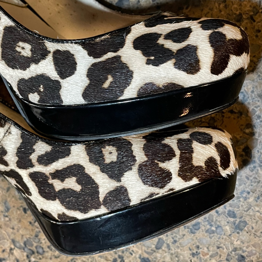 Michael Kors Sz 6.5 Calf Hair/Patent Leather Platform Leopard Animal Print Heel - Picture 8 of 10